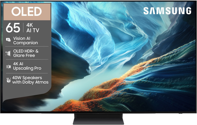 Samsung Vision AI 163 cm (65 inch) OLED Ultra HD (4K) Smart Tizen TV 2026 Edition with 4K AI Upscaling Pro OLED HDR+ NQ4 AI Gen3 Processor Glare Free AI Football Mode Pro Multiple Voice Assistance Remote Control Dolby Atmos Samsung Knox Security 150+ Free