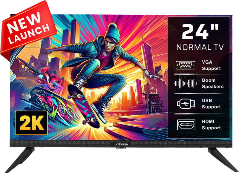 Uniboom 60 cm (24 inch) HD Ready LED TV with Firing Boom Speakers | Frameless | Aura Vision Display | Monitor Support | Dual USB(24N-ULT-AED)