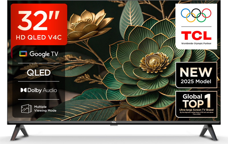 TCL V4C 80.04 cm (32 inch) QLED HD Ready Smart Google TV with 100% Color Volume Plus | 16W Dolby Audio | Google Assitant | Chromecast built-in | Slim Design(32V4C)