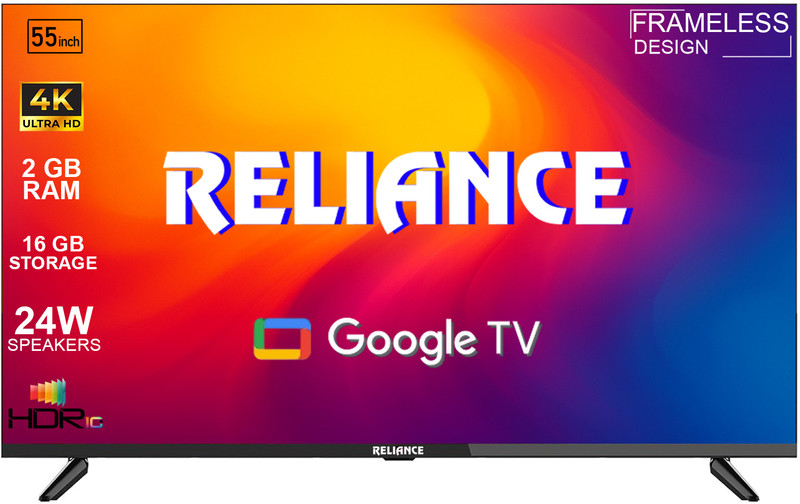 Reliance 140 cm (55 inch) Ultra HD (4K) LED Smart Google TV with Metal Body, Fremless Design and Voice Remote(RW55GD8676UHD)