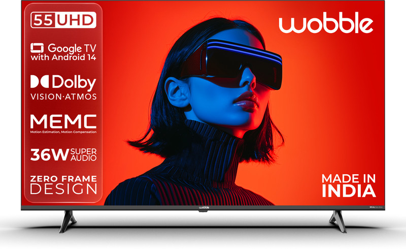 Wobble K Series 138.7 cm (55 inch) Ultra HD (4K) LED Smart Google TV 2025 Edition with MEMC Dolby Vision |36W Dolby Atmos |Zero-Frame Design(WB55UDAGU2875D25)