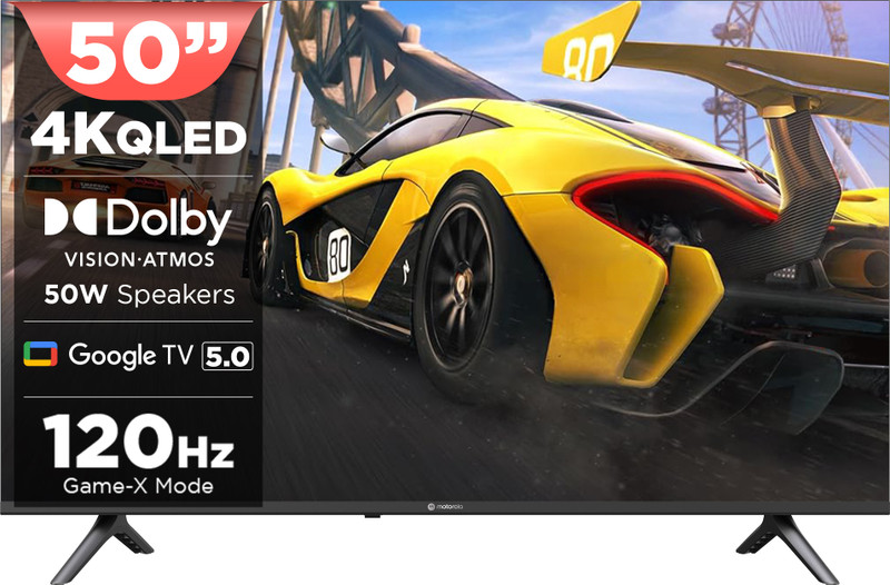 MOTOROLA 139.7 cm (55 inch) QLED Ultra HD (4K) Smart Google TV 2025 Edition with 5.0 OS, 50 W speaker, 120Hz Game accelerator, and Dolby Atmos(55UHDGQMWSDQ)