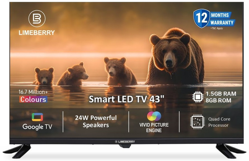 LIMEBERRY LIMEBERRY 2025A 109 cm (43 inch) Full HD LED Smart Google TV with Remote(LB43MF10BSNS4GV)
