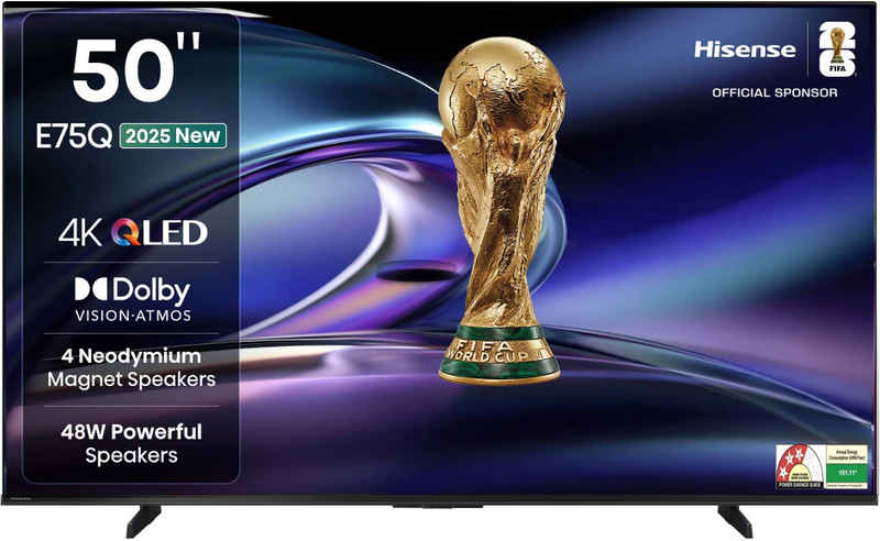 Hisense 50E75Q 126 cm (50 inch) QLED Ultra HD (4K) Smart VIDAA TV with 4 Speakers 48W Powerful Speakers| Dolby Vision Atmos| Cricket Mode(50E75Q)