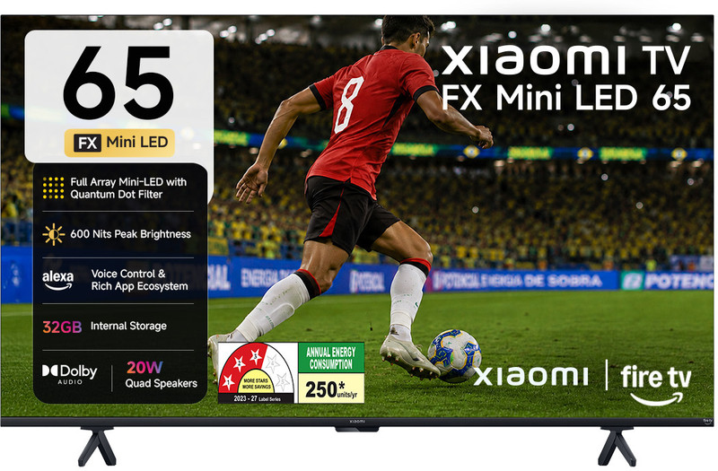 XIAOMI FX Series 165.1 cm (65 inch) Ultra HD (4K) Mini LED Smart Fire TV 2026 Edition with QLED TECHNOLOGY, Alexa built-in , Quantum Dot Filter , DLG 120Hz , HDR 10+, 32 GB Storage , Dolby Audio, Premium Metallic Finish Design , Film-maker Mode , Mi TV(L6