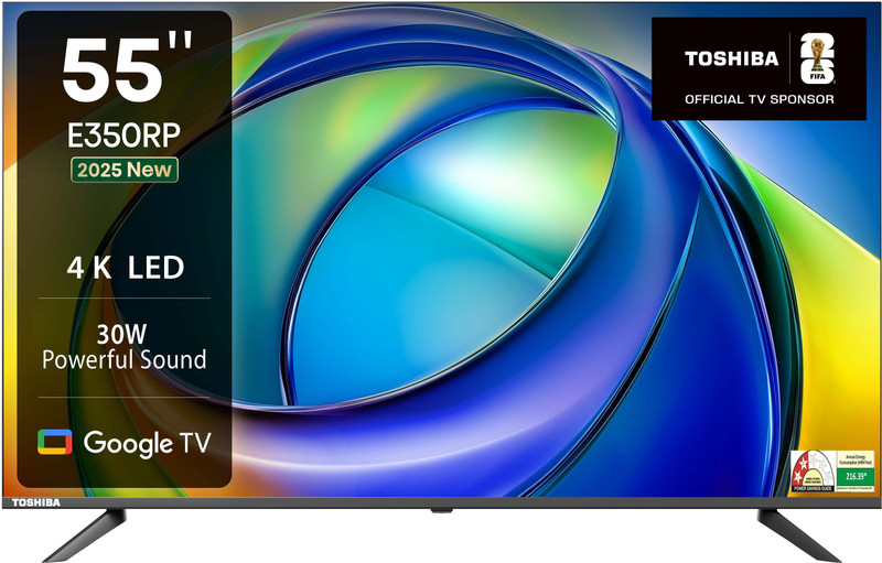TOSHIBA 139 cm (55 inch) Ultra HD (4K) LED Smart Google TV with Dolby Atmos, 30W Powerful Sound, HDR 10(55E350RP)