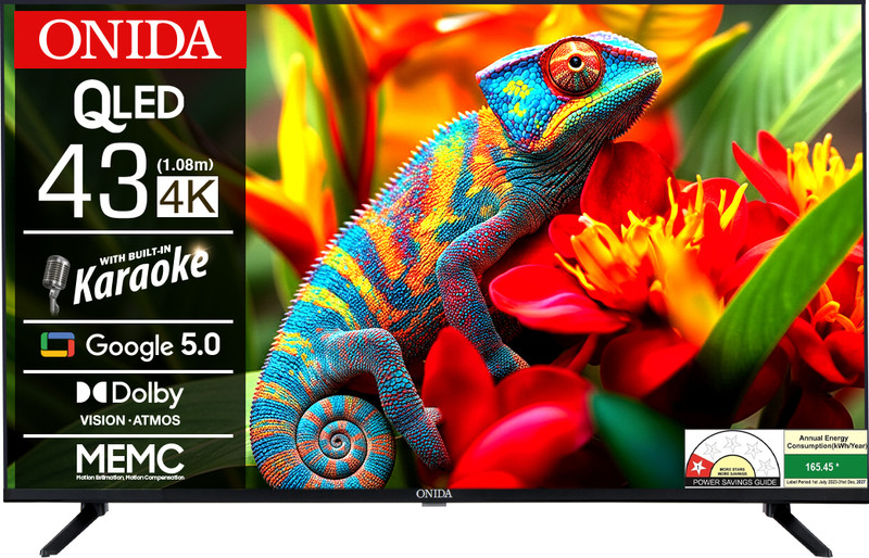 ONIDA Karaoke Series 108 cm (43 inch) QLED Ultra HD (4K) Smart Google TV 2025 Edition with Google 5.0, MEMC(Q43UGFD)