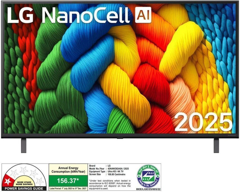 LG 108 cm (43 inch) Ultra HD (4K) NanoCell Smart WebOS TV with Smart TV with α7 AI Processor 4K Gen8, Filmmaker Mode with Dolby Atmos 2025(43NANO83A6A)