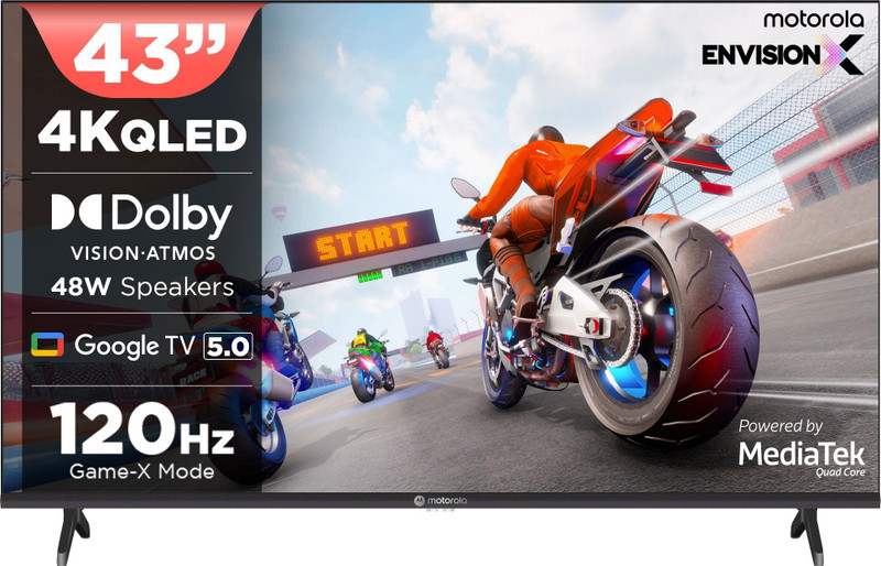 MOTOROLA 109 cm (43 inch) QLED Ultra HD (4K) Smart Google TV with 5.0 with 48 W speaker, 120Hz Game accelerator, and Dolby Atmos(43UHDGQMVSAQ)