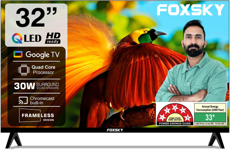 Foxsky 80 cm (32 inch) QLED HD Ready Smart Google TV with Voice Search with Remote(32FS-GOOGLE LED TV)