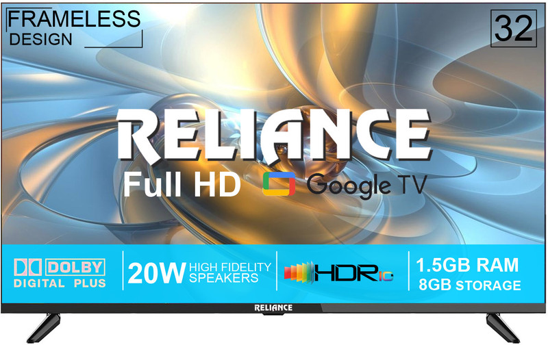 Reliance 80 cm (32 inch) Full HD LED Smart Google TV with Metal Body, Frameless Design & Voice Remote(RGT32GTM2487)