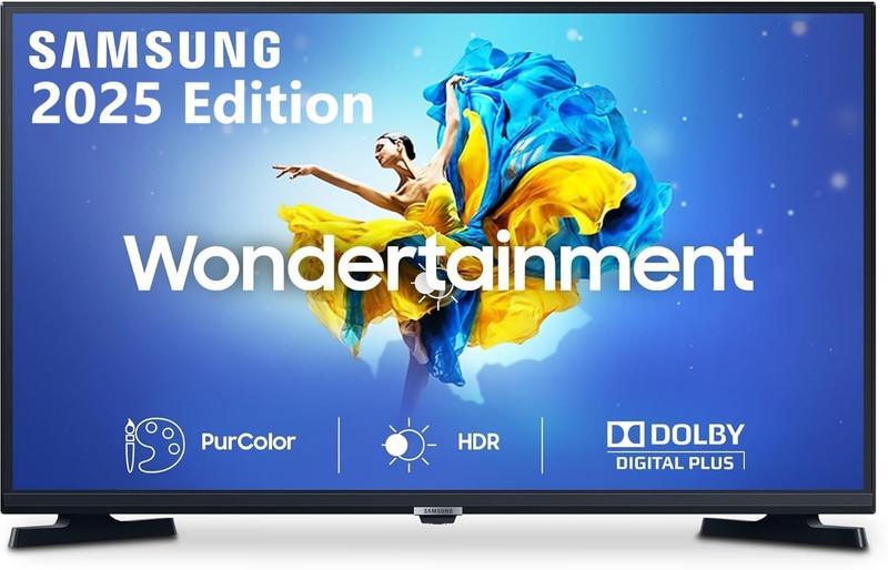 Samsung 80 cm (32 inch) HD Ready LED Smart Android TV with 2025 LED Panel | Mega Contrast | PurColor | HD Picture Quality | Slim(UA32T4340BKXXL)