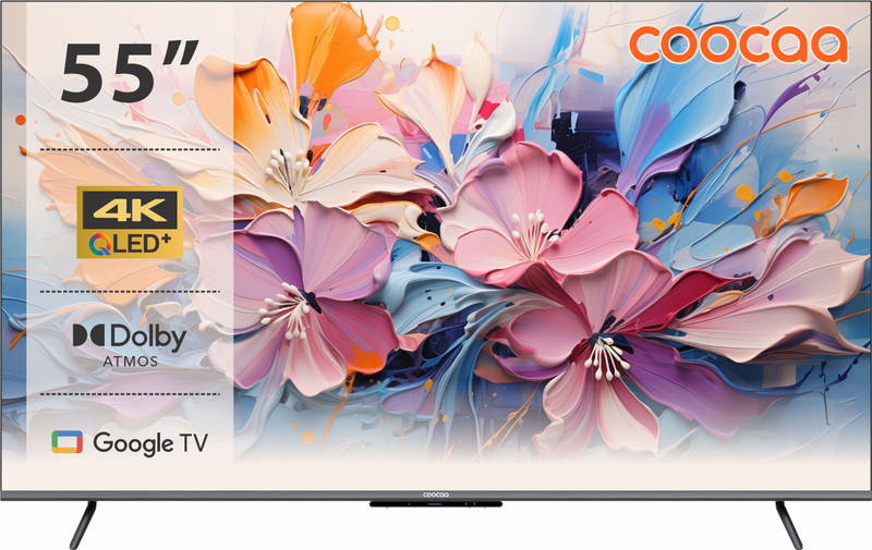 Coocaa Frameless 138 cm (55 inch) QLED Ultra HD (4K) Smart Google TV with HDR 10+, Dolby Vision, Dolby Atmos & Eye Care 3.0 Technology(55Y73 PRO)