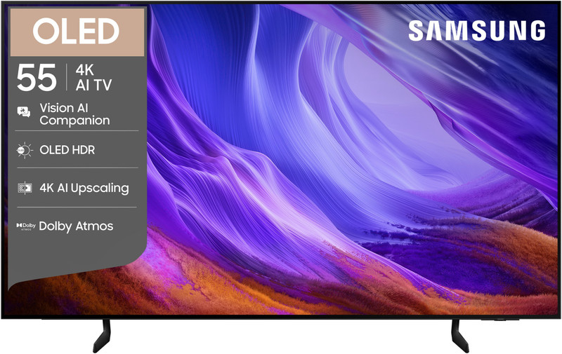 Samsung Vision AI 138 cm (55 inch) OLED Ultra HD (4K) Smart Tizen TV 2026 Edition with 4K AI Upscaling OLED HDR NQ4 AI Gen2 Processor AI Football Mode Multiple Voice Assistance Remote Control Dolby Atmos Samsung Knox Security 150+ Free Channels(QA55S85HAE