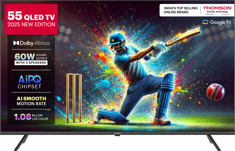 Thomson Phoenix 2025 Edition 139 cm (55 inch) QLED Ultra HD (4K) Smart Google TV with Dolby Atmos 4 Speakers 60 Watts Sound Output Al Smooth Motion Rate HDR 10 Google Assistant(55QAI1025)
