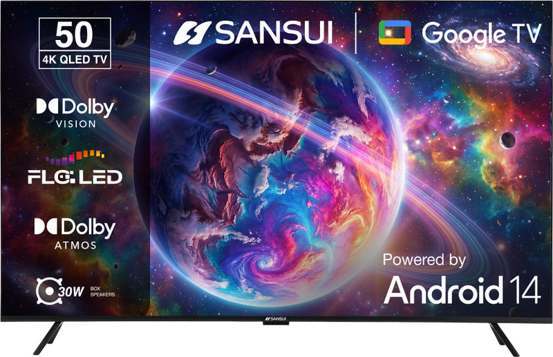 Sansui 127 cm (50 inch) QLED Ultra HD (4K) Smart Google TV with Dolby Vision| HDR10+| Dolby Atmos| HSR 120Hz Refresh Rate| MEMC| 30W Surround Sound| FloLED Panel(JSW50UG23Q)