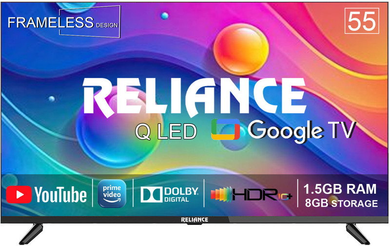 Reliance 139 cm (55 inch) QLED Ultra HD (4K) Smart Google TV with Fremless Design and Voice Remote.(RGT55GT8724UHD)
