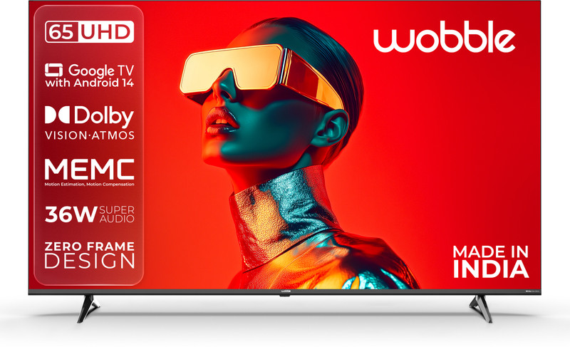 Wobble K Series 163.8 cm (65 inch) Ultra HD (4K) LED Smart Google TV 2025 Edition with MEMC Dolby Vision| 40W Dolby Atmos |Zero-Frame Design(WB65UDAGU2875D25)