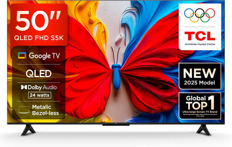 TCL S5K 126 cm (50 inch) QLED Full HD Smart Google TV with 100% Color Volume Plus | 24W Dolby Audio | Google Assitant | Chromecast built-in |Metallic Bezel-less | Slim Design(50S5K)