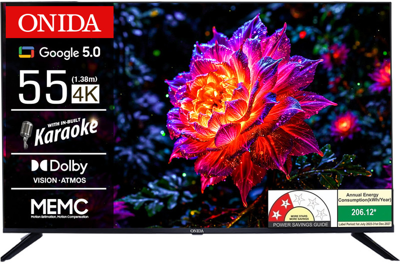 ONIDA Karaoke Series 139 cm (55 inch) Ultra HD (4K) LED Smart Google TV with Google 5.0, MEMC(55UGFD)