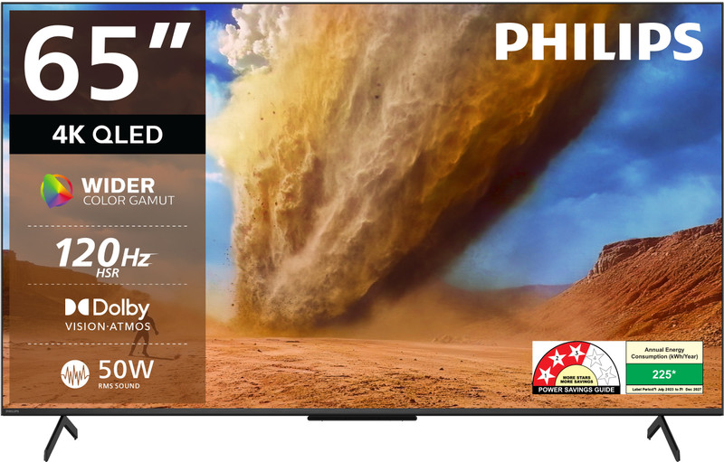 PHILIPS 164 cm (65 inch) QLED Ultra HD (4K) Smart Google TV with Dolby Vision & HDR 10+ | 120Hz Refresh Rate | 50W Dolby Atmos 2.1.2 Channel | Wider Colour Gamut | Ultra Narrow Bezel | 3GB RAM & 16GB Storage(65PQT8300/94)