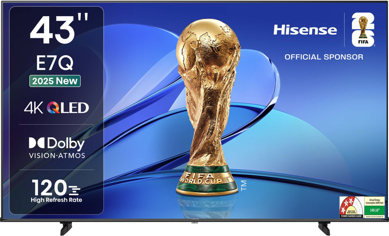 Hisense 43E7Q 108 cm (43 inch) QLED Ultra HD (4K) Smart VIDAA TV 2025 Edition with Dolby Vision Atmos, 120 High Refresh Rate, AI 4K Upscaler(43E7Q)