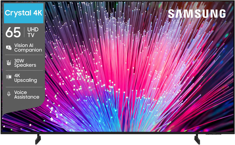 Samsung Crystal 4K Vision AI 163 cm (65 inch) Ultra HD (4K) LED Smart Tizen TV 2026 Edition with 30W Speakers 4K Upscaling HDR 10+ Football Mode Voice Assistance Remote Control PurColor Metal Stream Design Samsung Knox Security 150+ Free Channels(UA65UE83