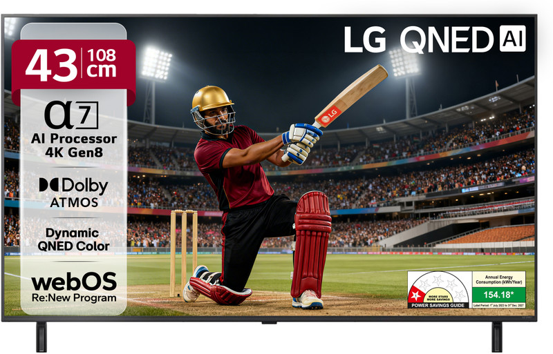 LG AI TV QNED 8AA 108 cm (43 inch) Ultra HD (4K) QNED Smart WebOS TV with Alpha7 AI Processor 4K Gen8 | Dynamic QNED Color | AI Brightness Control | 4K Expression Enhancer | NEW AI Magic Remote | AI Search with MS Copilot | AI Sound Pro (9.1.2 ch) | Dolby