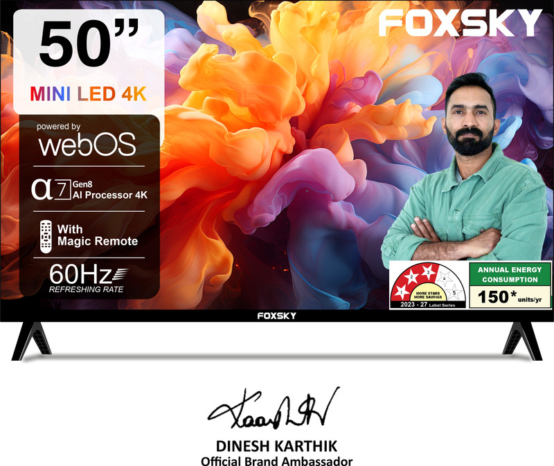 Foxsky 127 cm (50 inch) Ultra HD (4K) Mini LED Smart WebOS TV 2026 Edition with 2.1CH Audio System Tuned by 40W, Native 60Hz Refresh Rate(FS50MINILED)