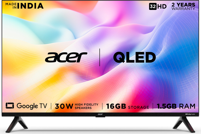 Acer V Series 80 cm (32 inch) QLED HD Ready Smart Google TV with 30W Dolby Audio, 1.5GB RAM, 16GB Storage(AR32GR2841VQD)