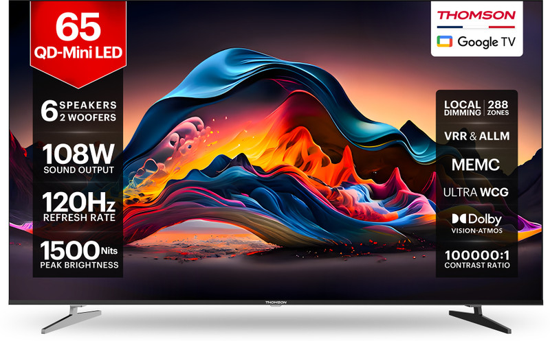 Thomson Masterclass Series 164 cm (65 inch) Ultra HD (4K) Mini LED Smart Google TV with 6 Speaker with 108 W Sound Output Powered by Blaupunkt | Inbuilt 2 Sub-Woofer with Magic Sound| Dolby Atmos | 288 Local Dimming Zones | 120 Hz HSR Refresh Rate | MEMC