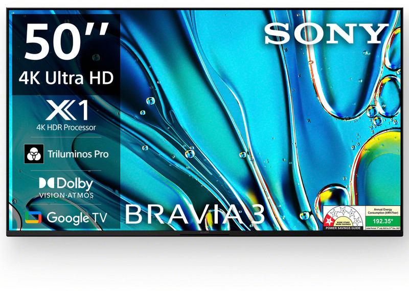 SONY BRAVIA 3 125.7 cm (50 inch) Ultra HD (4K) LED Smart Google TV with Advanced AI Processor X1 HDR, Sony Picture Core, Dolby Vision Atmos(K-50S30)