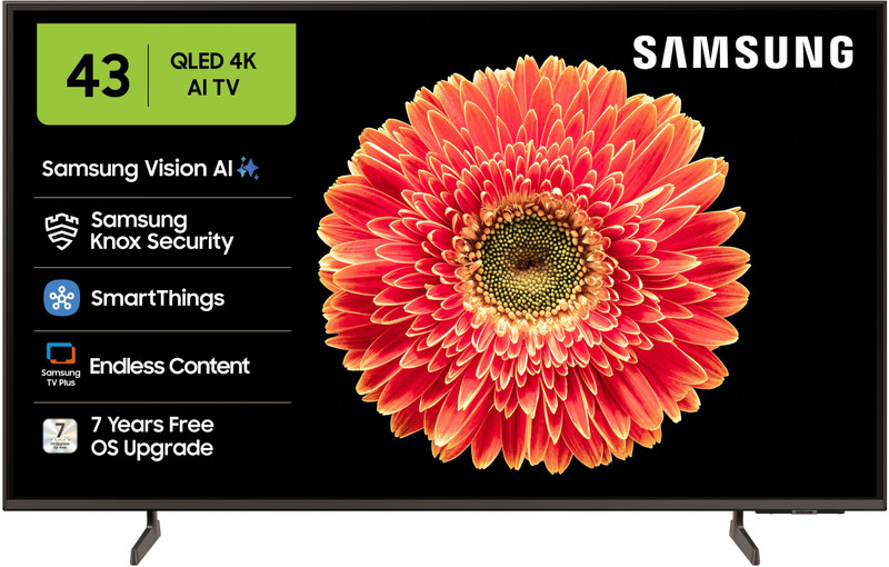 Samsung 108 cm (43 inch) QLED Ultra HD (4K) Smart Tizen TV with Vision AI |100% Color Volume with Quantum Dot | Real QLED with Quantum Dot Sheet | Quantum HDR | PANTONE Validated | 4K Upscaling | Samsung Knox Security | 100+ Free Channels(QA43QEF6AULXL)