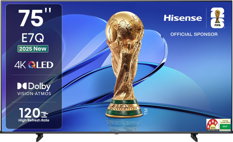 Hisense 55E7Q 139 cm (55 inch) QLED Ultra HD (4K) Smart VIDAA TV with Dolby Vision Atmos, 120 High Refresh Rate, AI 4K Upscaler(55E7Q)