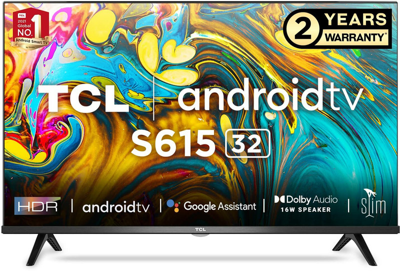 TCL 79.97 cm (32 inch) HD Ready LED Smart Android TV with 2022 Mode | 2 Years warranty (32S615)