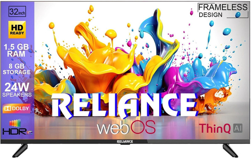Reliance Jumbo 80 cm (32 inch) HD Ready LED Smart WebOS TV with ThinQ AI , Frameless Design & Magic Remote With 24 Watts Speaker(RO32WD5445HD)