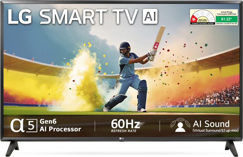 LG LR57 80 cm (32 inch) HD Ready LED Smart WebOS TV 2025 Edition with | Alpha5 Gen 6 AI Processor | 100+ Free Channels | AI Functions | HDR10 | Magic Remote Compatible | 60Hz Refresh Rate | Satellite Connectivity | Wi-Fi (Built-In)(32LR570B6LA)