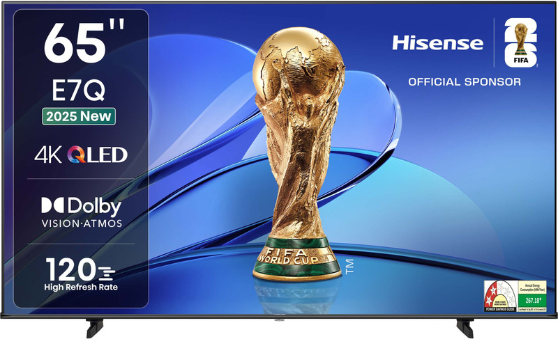 Hisense 65E7Q 164 cm (65 inch) QLED Ultra HD (4K) Smart VIDAA TV with Dolby Vision Atmos, 120 High Refresh Rate, AI 4K Upscaler(65E7Q)
