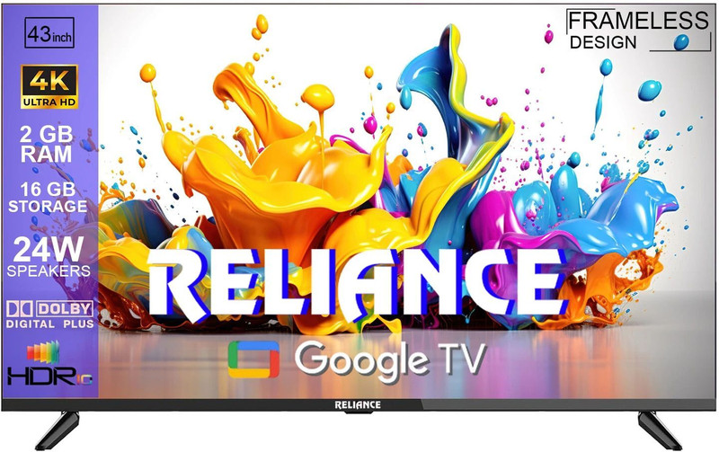 Reliance 109 cm (43 inch) Ultra HD (4K) LED Smart Google TV with 2 GB RAM, 16 GB Storage & 24 Watts Speaker(RW43GD8676UHD)