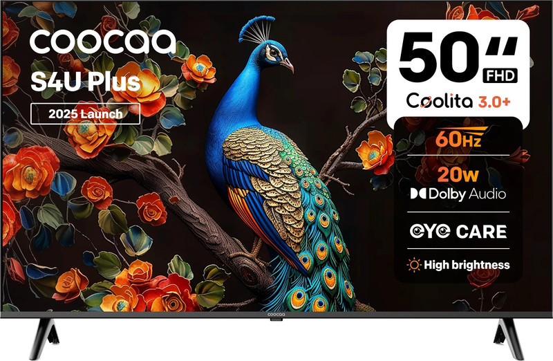 Coocaa S4U Plus 126 cm (50 inch) Full HD LED Smart Coolita TV 2025 Edition with Dolby Audio| Narrow Frame Design| Eye Care Technology| 300+ Live Channels| Voice Control by Coolink App(50S4U Plus)