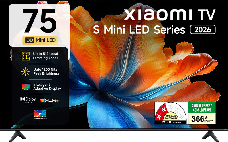 XIAOMI S Series 189.23 cm (75 inch) Ultra HD (4K) Mini LED Smart Google TV 2026 Edition with Flagship Mini LED Backlight Technology Ultra High 1200 nits brightness Upto 512 local dimming zones 34W Quad Dolby Audio Quantum Dot magiQ Dolby Vision�Mi TV�(L75MC-IN)