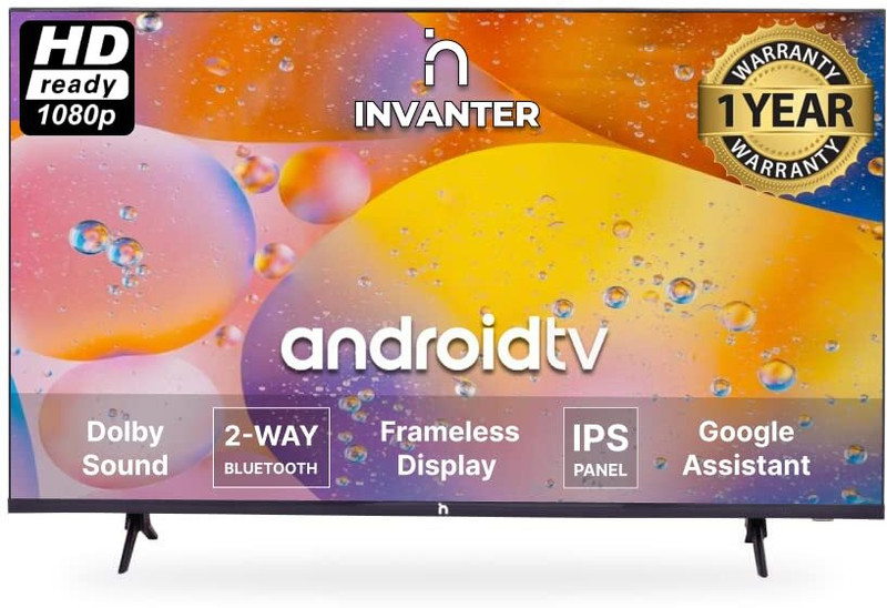 INVANTER Nova Series 80 cm (32 inch) HD Ready LED Smart Android TV with Built-In Google Assistant Voice Remote | Dolby Audio | Bezel-free Design(IN32SFLBTVR)