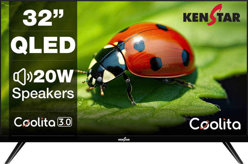 Kenstar 80 cm (32 inch) QLED HD Ready Smart Coolita TV 2025 Edition with 20W Speakers 300 Nits Brightness Bezel-less Design 300+ Live Channels Voice Control by Coolink App(32HDCQKAWCQ)