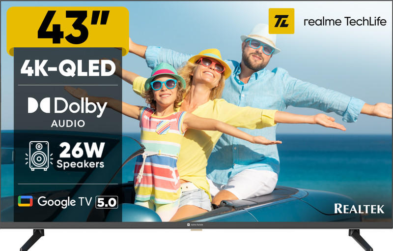 realme TechLife 108 cm (43 inch) QLED Ultra HD (4K) Smart Google TV 2026 Edition(43UHDGQRDDRQ)