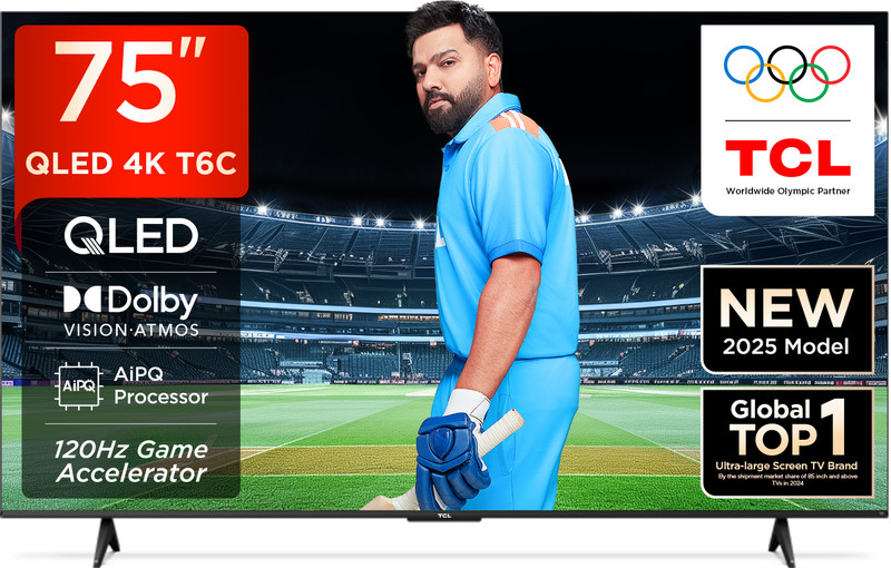TCL T6C 189 cm (75 inch) QLED Ultra HD (4K) Smart Google TV 2025 Edition with HDR 10+ | Dolby Vision- Atmos 30W |120 Hz Game Accelerator (DLG) | Metallic Bezel-Less(75T6C)