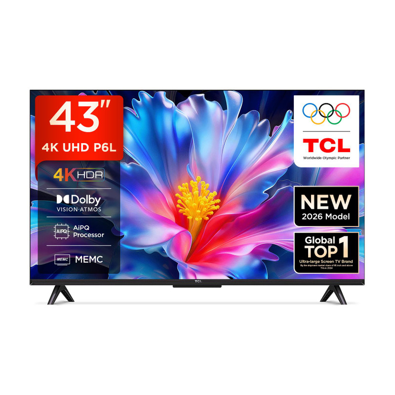 TCL P6L 108 cm (43 inch) Ultra HD (4K) LED Smart Google TV 2026 Edition with MEMC Dolby Vision-Atmos AipQ Processor Game Master HVA Panel & Metallic Bezel-Less(43P6L)