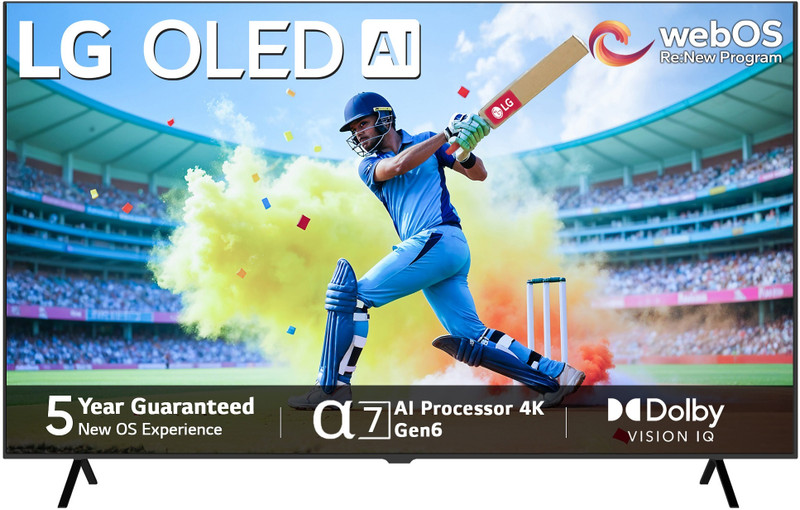 LG OLED A3 121 cm (48 inch) OLED Ultra HD (4K) Smart WebOS TV with Alpha7 AI Processor 4K Gen6, AI Picture Pro, Pixel Dimming, Dolby Vision IQ, Dolby Atmos, Eye Comfort Display, NVIDIA G-SYNC, VRR, AMD FreeSync, 60 Hz Refresh Rate, Game Optimizer, Magic R