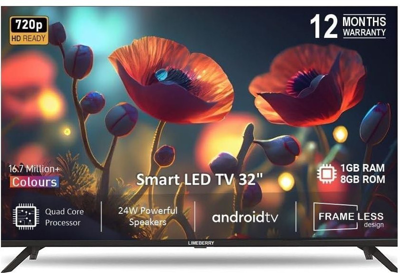 LIMEBERRY 80 cm (32 inch) HD Ready LED Smart Android TV with Chromecast, Frameless Design, Auto Apps Update(LB321CN6)
