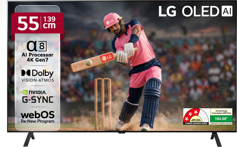 LG AI TV OLED B4 139 cm (55 inch) OLED Ultra HD (4K) Smart WebOS TV with Alpha 8 AI Processor 4K | AI Picture Pro | Dolby Vision | AI Sound Pro (Virtual 9.1.2 Surround) | Dolby Atmos | 120Hz Refresh Rate | Magic Remote | Nvidia G-Sync & AMD Freesync Compatible | Chromecast Built-in(OLED55B46LA)