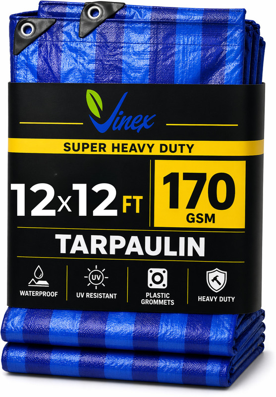 RHINOKraft 12ft X 9ft, 170GSM | Premium Water Proof Tarpaulin Sheet | for dust protector Tent - For Camping, Construction Sites, Transportation Covers, Garden(Yellow)